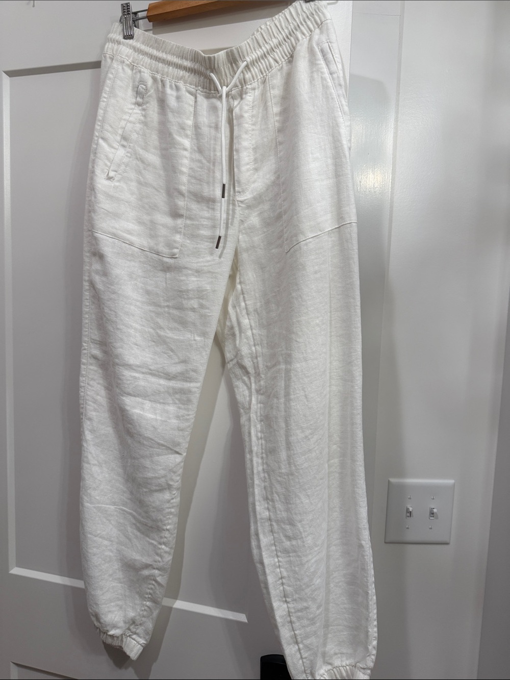 women’s Athleta White Linen Blend Drawstring Jogger Pants NWT